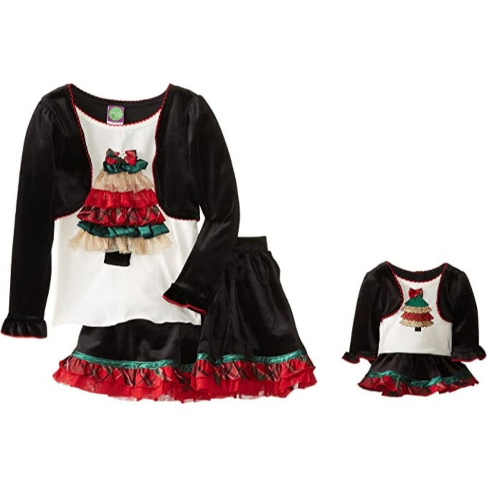 Dollie & Me Little Girls' Ruffle Skirt and Tie Front Cardigan Set Sz 4